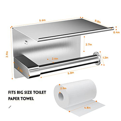 ASTOFLI Toilet Paper Holder with Shelf, Rustproof SUS304 Brushed Nickel Toilet Paper Holder Wall Mount, Toilet Roll Holder, Toilet Tissue Holder for Bathroom, Bathroom Toilet Paper Holders