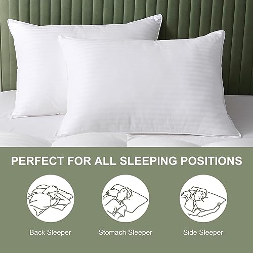Ankwos Down Alternative Bedding Pillow, 2-Pack Queen Size (28”x20“), Pillows for Back Sleepers, Side Sleepers, and Stomach Sleepers, Double-Edge Sewing Design, Machine Washable, White