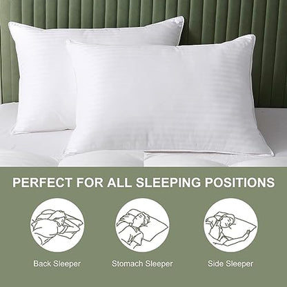 Ankwos Down Alternative Bedding Pillow, 2-Pack Queen Size (28”x20“), Pillows for Back Sleepers, Side Sleepers, and Stomach Sleepers, Double-Edge Sewing Design, Machine Washable, White