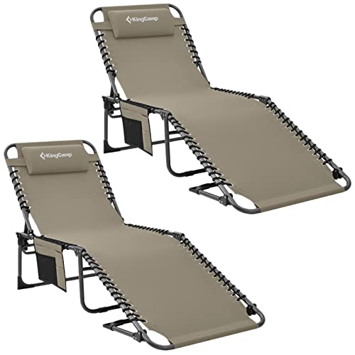 KingCamp Outside Folding Adjustable Lounge Patio Chaise Chairs, 74.8''x23.2''x14.5'', Beige-2 Pack