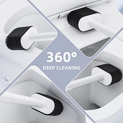 Toilet Brush, 2 Pack Toilet Bowl Brush and Holder Set, Silicone Toilet Bowl Brush with Handle, Bathroom Accessories Toilet Bowl Cleaners with Silicone Bristles, Toilet Cleaner Brush for Deep Cleaning