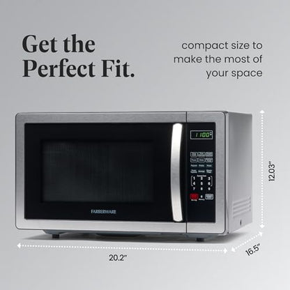 Farberware Countertop Microwave 1000 Watts, 1.1 cu ft - Microwave Oven With LED Lighting and Child Lock - Perfect for Apartments and Dorms - Easy Clean Stainless Steel