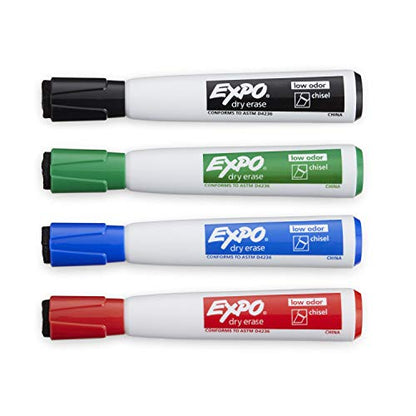Expo Magnetic Dry Erase Markers with Eraser, Chisel Tip, Assorted, 4 Count