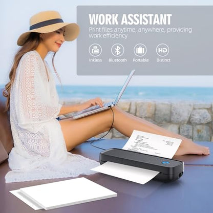 Portable Printer Wireless for Travel，Bluetooth Thermal Printer Support 8.5" X 11" US Letter &Legal, A4&A5 Thermal Paper, Inkless Printer Compatible with iOS, Android & Laptop for Office Car Home