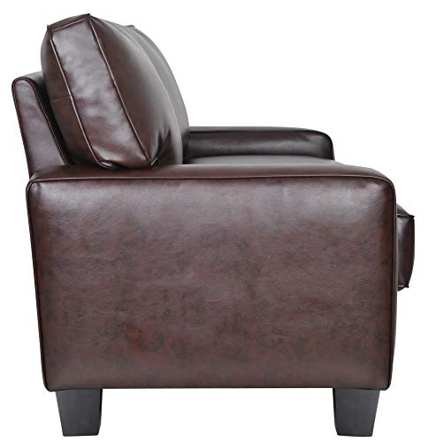 Serta Palisades Upholstered Sofas for Living Room Modern Design Couch, Straight Arms, Soft Fabric Upholstery, Tool-Free Assembly, 61" Loveseat, Chestnut Brown