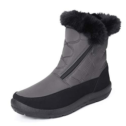 gracosy Snow Boots for Women, Warm Ankle Boots Waterproof Outdoor Slip On Fur Lined Winter Short Booties Anti-Slip Comfort Zipper Shoes Grey 8 Women