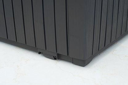 Keter Springwood 80 Gallon Resin Outdoor Storage Box for Patio Furniture Cushions, Pool Toys, and Garden Tools with Handles, Brown