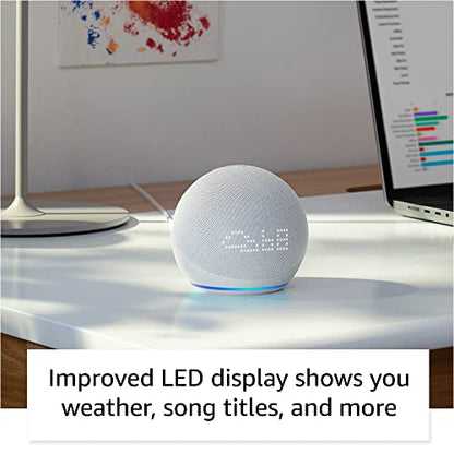 Echo Dot (5th Gen) with Clock | Glacier White with Kasa Smart Plug Mini