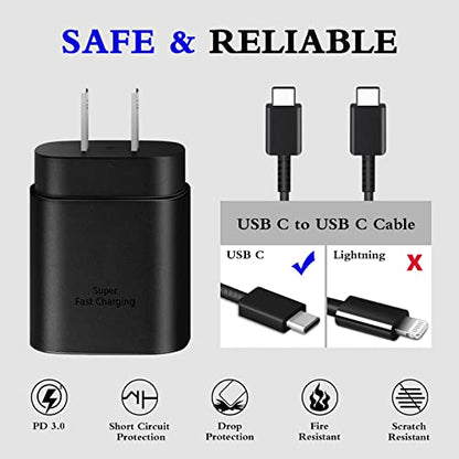 25W Type C Super Fast Charger with 6FT USB C to C Charger Cable Compatible with Samsung Galaxy S23 Ultra/S23/S23+/S22/S22 S21 S20 Ultra/S22+/S21+/ Ultra/S20/S20+/, 2PacK
