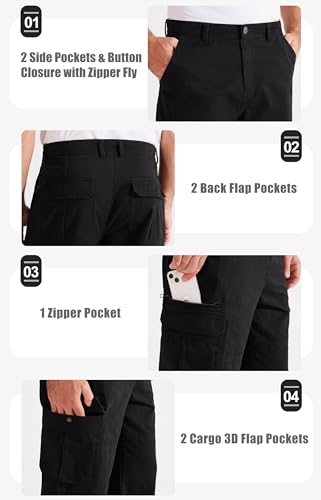 Libin Men's Cargo Pants 32" Relaxed Fit Work Hiking Travel Pants Stretch Casual Lounge Outdoor Trousers with Pockets Black, 36W x 32L