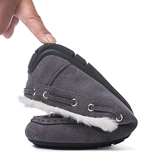 GLOBALWIN Womens Faux Fur Lined Slipper Moccasin Shoes, 1916Grey, Size 7.5 (GW-W1916-GREY-SZ-7.5)