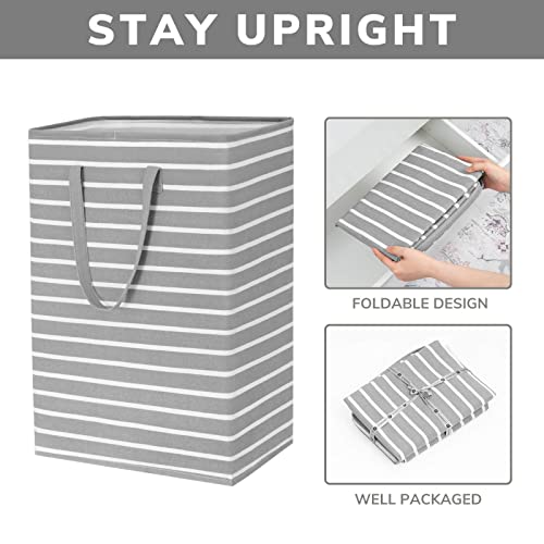 Goodpick Laundry Hamper Large 3-Pack Collapsible Laundry Baskets Tall Dirty Clothes Hampers for Laundry Toy Storage Towel Blanket Baskets for Organizing in Bathroom, Bedroom, Dorm, 75L, Grey & White