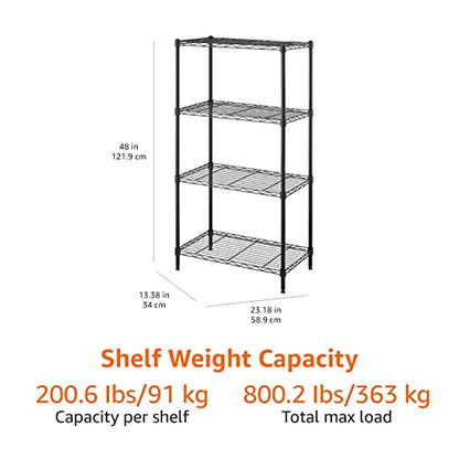 Amazon Basics 4-Shelf Adjustable Storage Shelving Unit, 200 Pound Loading Capacity per Shelf, Steel Organizer Wire Rack, 24 x 14 x 48 Inches (LxWxH), Black