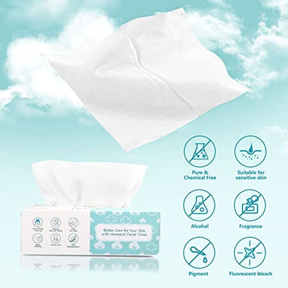 HOMEXCEL Makeup Remover Wipes, Disposable Face Towels 6 Pack, Facial Wash Cloths, Unscented Facial Tissues 100% Biodegradable, Dry and Wet Use for Baby Adult Sensitive Skin（600 Count）