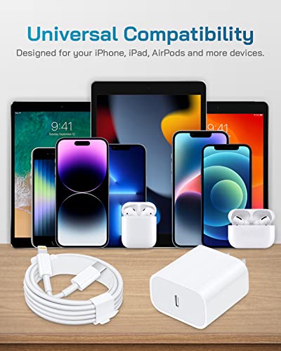 for iPhone 14 13 12 11 Charger Fast Charging [3+3 Pack], [MFi-Certified] 20W USB-C Wall Charger Cube with 6Ft Fast Charging Cable Compatible with iPhone 14/13/12/11/X/XR/8/7, iPad & More