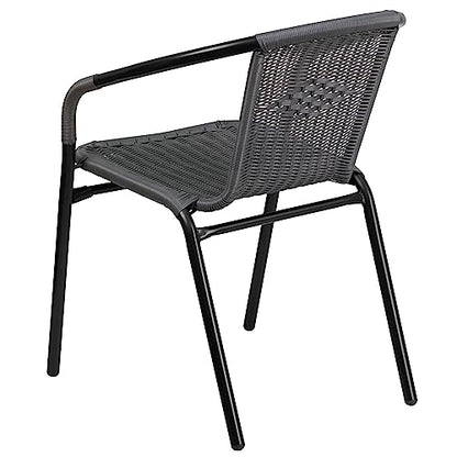 Flash Furniture Lila 4 Pack Gray Rattan Indoor-Outdoor Restaurant Stack Chair | Versatile and Stylish Seating