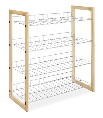 Whitmor 4 Tier Storage Organizer-Natural Wood and Chrome Closet, 4 Shelf