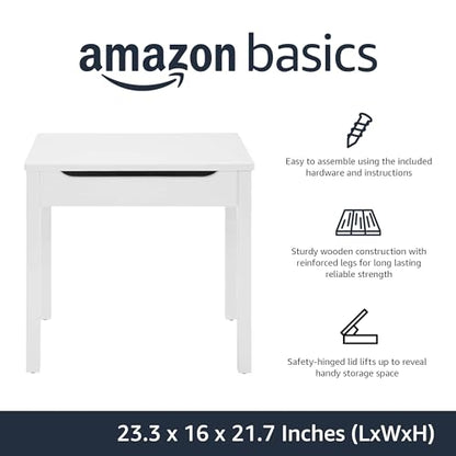 Amazon Basics Wood Lift-Top Kids Rectangular Study Desk, White