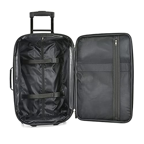 U.S. Traveler Rio Rugged Fabric Expandable Carry-on Luggage, 2 Wheel Rolling Suitcase, Blue, Set