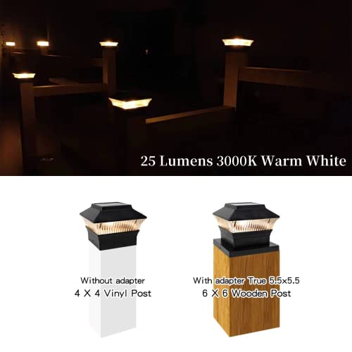 ONLSITY 25 Lumen Solar Post Cap Lights fit True 4"x4" & 5.5"x5.5" Post, High Brightness Filament LED, 3000K Warm White, Solar Powered Fence Deck Post Cap Lamp, Waterproof, Black, 4 PK