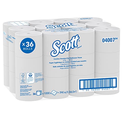 Scott Kimberly-Clark 4007 Essential Coreless High-Capacity Standard Roll Toilet Paper, 2-Ply, White, Pack of 36,000