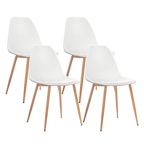 CangLong Dining Mid Century Modern DSW Hollow Back Design Plastic Shell Armless Side Chair with Metal Legs, Set of 4, White