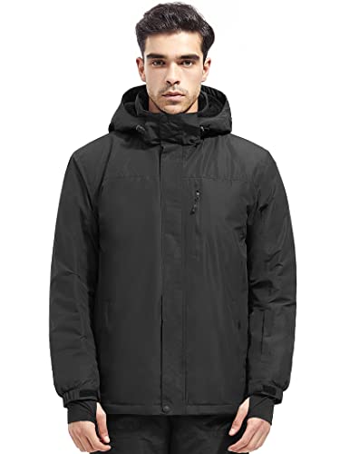 FREE SOLDIER Men's Waterproof Ski Snow Jacket Fleece Lined Warm Winter Rain Jacket with Hood Fully Taped Seams(Black,M)