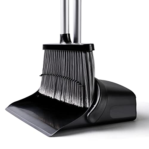 Eyliden Broom and Dustpan Set, Broom Dustpan Combo with 52" Long Handle for Lobby Kitchen Room Office Indoor, Dustpan with Broom Set for Home, Floor Use Lobby Dust Pan Sweep Combo Black