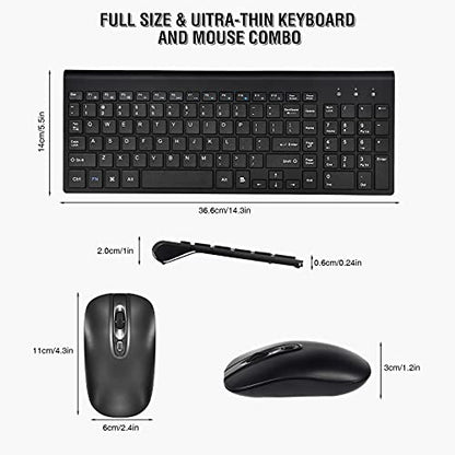 Wireless Keyboard Mouse Combo, Energy Saving Silent Ultra - Thin Full Sized Wireless Keyboard Mouse 3 Level DPI Adjustable Mouse for Computer, Laptop and Desktop