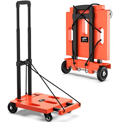 SOYO Folding Hand Truck, 265 LB Capacity Dolly Cart for Moving, Heavy Duty Fold Up Shifter Trolley Collapsible Portable Luggage Cart with 4 Wheels for Travel Shopping Office Use, Orange