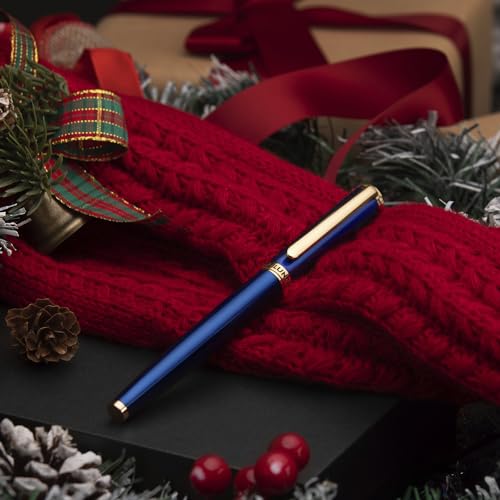 BEILUNER Blue Fountain Pen,Stunning Luxury Pen,24K Gilded Nib(Fine),Gorgeous 24K Gold Finish,German Schneider Ink Converter,Trustworthy Pen Gift for Men&Women-Elegant, Reliable,Nice Pen for Writing
