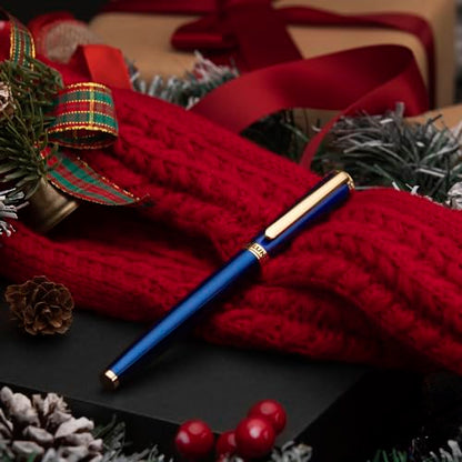 BEILUNER Blue Fountain Pen,Stunning Luxury Pen,24K Gilded Nib(Fine),Gorgeous 24K Gold Finish,German Schneider Ink Converter,Trustworthy Pen Gift for Men&Women-Elegant, Reliable,Nice Pen for Writing