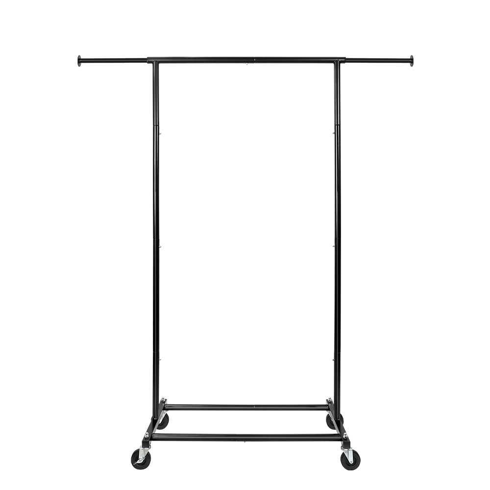 Fishat Standard Rod Simple Rolling Clothing Garment Rack for Hanging Clothes, Metal Clothes Organizer with Lockable Wheels for Dorm Bedroom Home Balcony (Black)