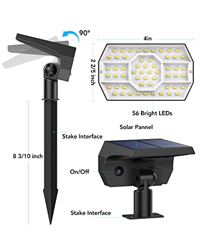 Kaxiida Solar Spot Lights Outdoor Waterproof, 56 LED Solar Garden Pathway Lights for Outside Yard Pool Decorative, 3 Lighting Modes Solar Powered Landscape Lights Dusk to Dawn - 6 Pack