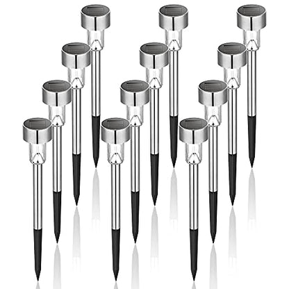 GIGALUMI Solar Gargen Lights, Solar Lights for Outside, 12Pack Stainless Steel LED Solar Lights Outdoor Waterproof Lights Outdoor Solar Lights for Patio, Lawn, Yard and Landscape-(Cold White)