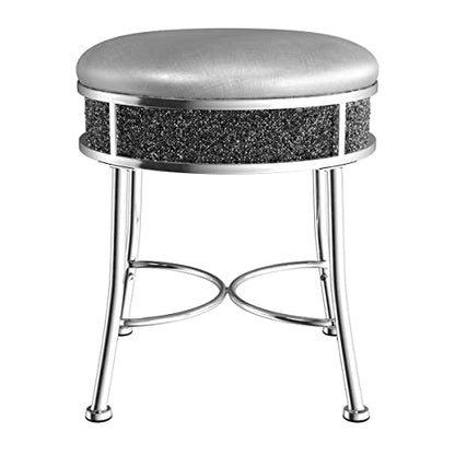 Hillsdale Furniture Roma Chrome 16-Inch Vanity Stool for Make up Room or Bathroom, Chrome