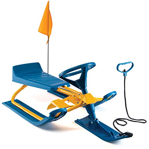 Machrus Frost Rush Snow Sled with Steering Wheel, Twin Brakes & Pull Rope - Winter Racer Snow Sled for Kids and Adults for Sledding