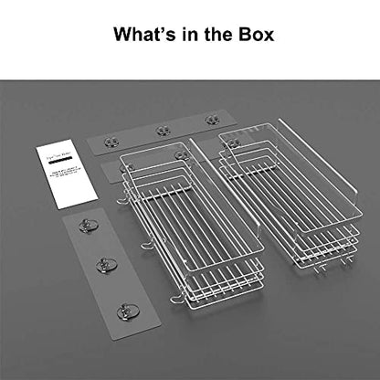 Orimade Shower Caddy Basket Shelf with 5 Hooks Adhesive Organizer Storage Rack Rustproof Wall Mounted Stainless Steel No Drilling for Bathroom, Toilet, Kitchen - 2 Pack