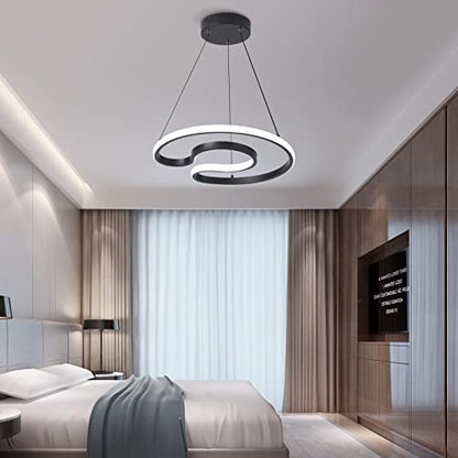 Afaoel Modern LED Chandelier 30W Color Temperature 4000K Creative Design Suitable for Living Room Dining Room Kitchen Lsland Bedroom Foyer Staircase C Type Style (Black, 16 Inch)