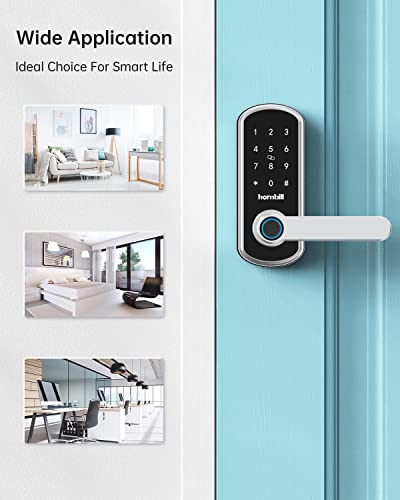 Smart Door Lock, Hornbill Keyless Entry Door Lock, Keypad Door Lock with Reversible Handle, Fingerprint Electronic Digital Front Door Lock, Free App, Keys, IC Cards and Passcodes for Home Office