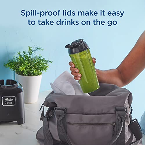 Oster Personal Blender for Shakes, Smoothies, and Single Serve Portable Cups with 2 20-ounce On-the-Go Spill Proof Cups and Lids, BPA-Free & Dishwasher-Safe, Black