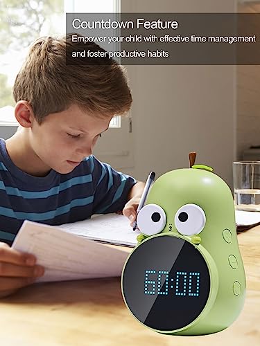 Alarm Clock for Kids: Cute Pear Design, Snooze, Triple Alarms, 5 Ringtones- Premium Digital Wake Up Clock for Children's Bedrooms - Rechargeable