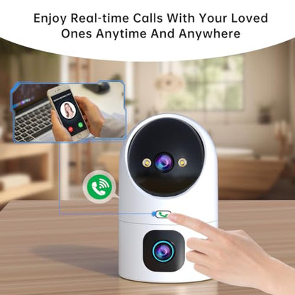 JOOAN Dual Lens 5G Security Camera, 2Kx2 Wireless WiFi Indoor Camera with 360° PTZ, Plug in Home Pet Camera for Baby, Motion Detection, One Touch Call, Dual-Screen Display, 2 Way Talk, Work with Alexa