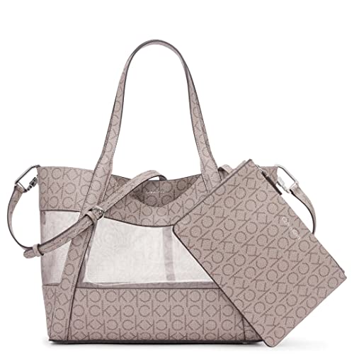 Calvin Klein Masonite North/South Tote, Almond/Taupe Mesh Logo
