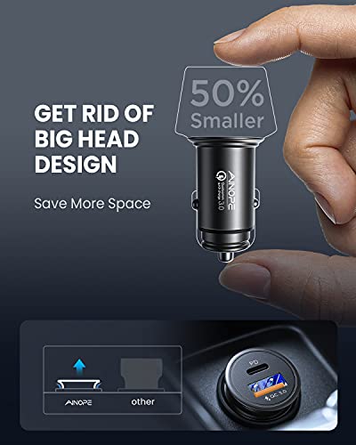 AINOPE Car Charger USB C 54W Car Phone Charger Port Adapter [Mini&Metal] Cigarette Lighter Charger PD36W&QC3.0 Type C Fast Charging Car Charger for iPhone 14 Pro Max 13 12 Samsung Galaxy S23/22 Pixel