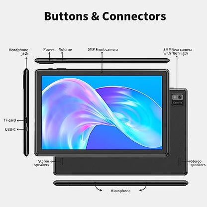 SGIN 10 Inch Android 12 Tablet, 8GB RAM 128GB ROM Tablets Computer with Octa-Core 2.0Ghz Processor, 1982 * 1200 IPS Display, 5MP+8MP Dual Camera, WiFi, Bluetooth 5.0, 6000mAh