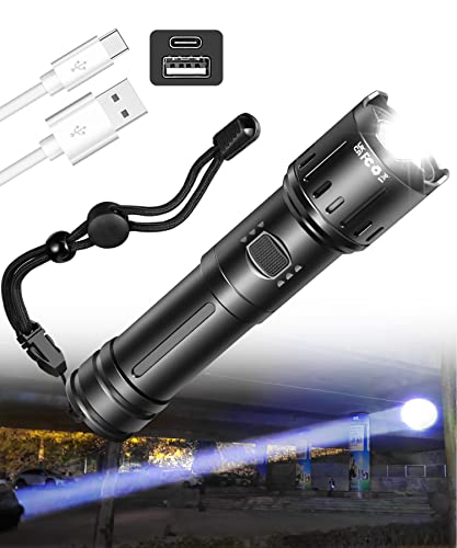 JAY-PARK Flashlights High Lumens Rechargeable, 100000 Lumen Super Bright LED Flashlight Powerful, Handheld USB-C Flashlights Zoomable, High Power Tactical Flash Light for Emergencies, Camping, Daily