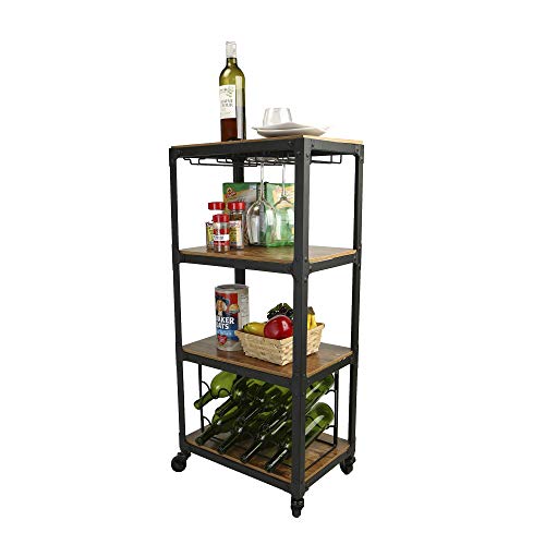 Mind Reader Bar Cart, Wine Rack, Kitchen Storage, Rolling, Utility Cart, Storage, Wood, Metal, 17.85"L x 12"W x 39"H, Brown