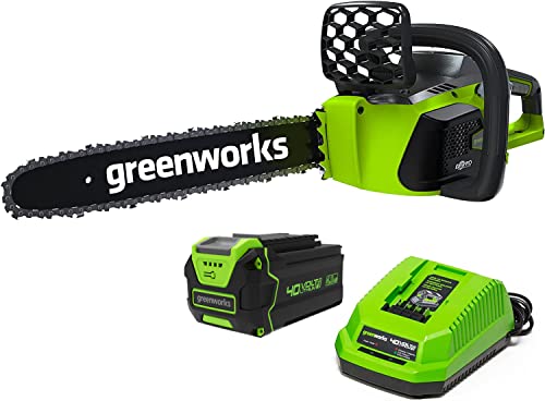 Greenworks 40V 16" Brushless Cordless Chainsaw (Great For Tree Felling, Limbing, Pruning, and Firewood / 75+ Compatible Tools), 4.0Ah Battery and Charger Included
