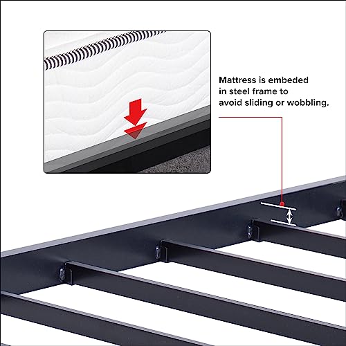 Olee Sleep 18 Inch Heavy Duty Steel Slat Anti-Slip Support, Easy Assembly Platform Bed frame, Noise Free Steel Mattress Foundation, Maximum Storage, No Box Spring Needed, Black, King Size
